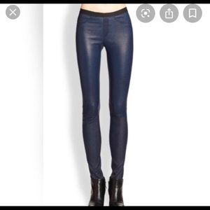 HELMUT LANG, NAVY BLUE LEATHER LEGGINGS